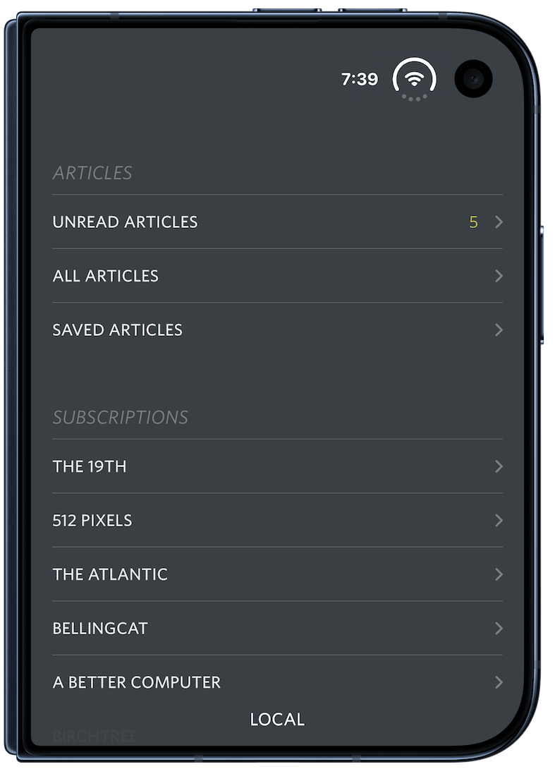 Feed subscription list on a closed iPhone Duo